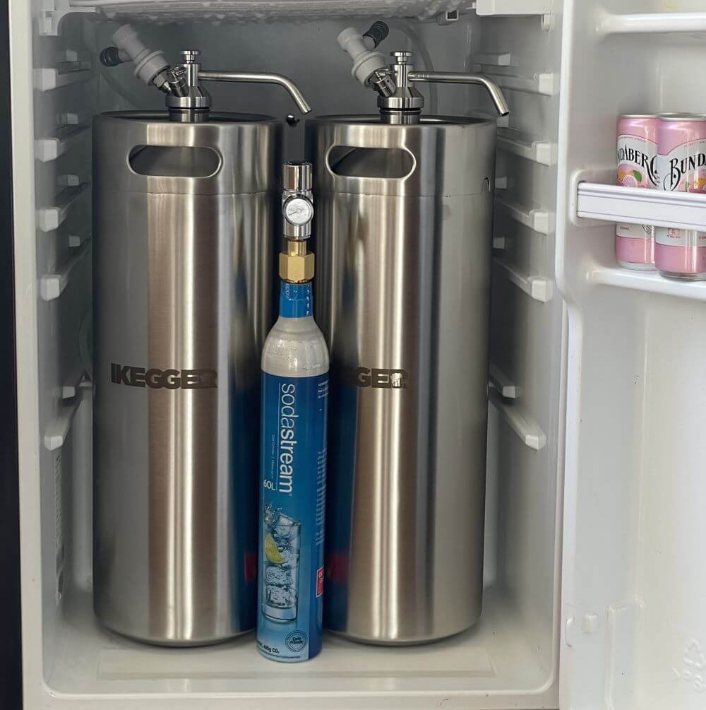 2 x 10l kegs in a mini bar fridge on tap