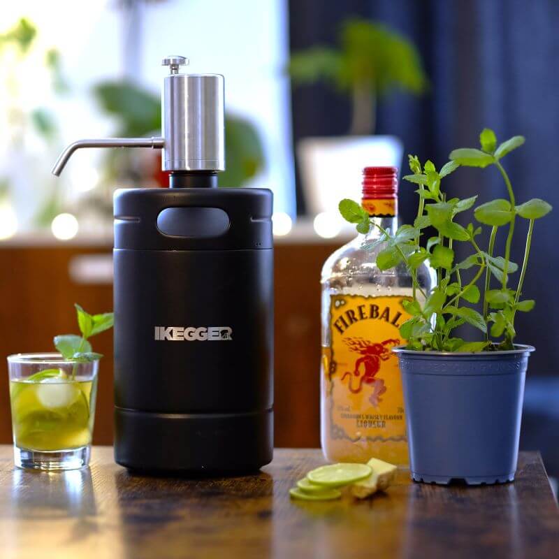 spirit keg with mixer - fireball, ginger, lime and mint