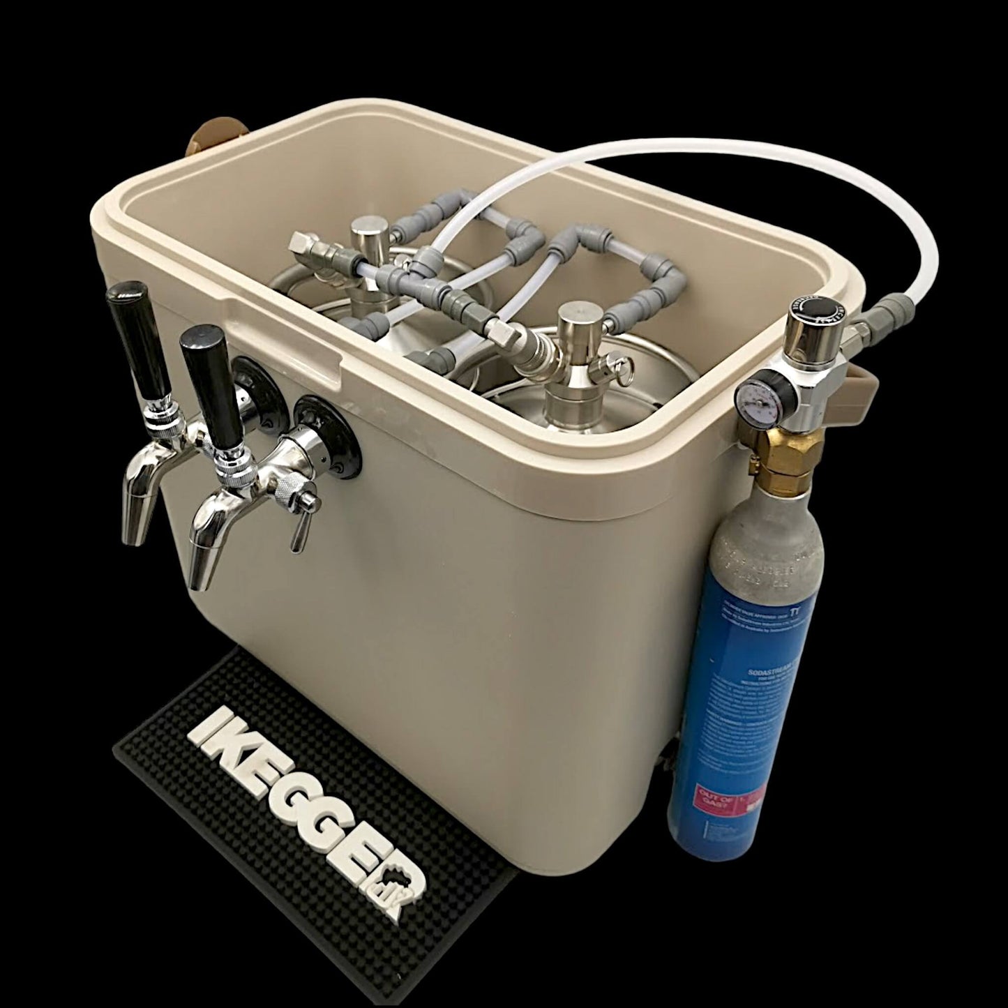 internal view of jockey box with 2 x 5l kegs and all the associated lines and connections