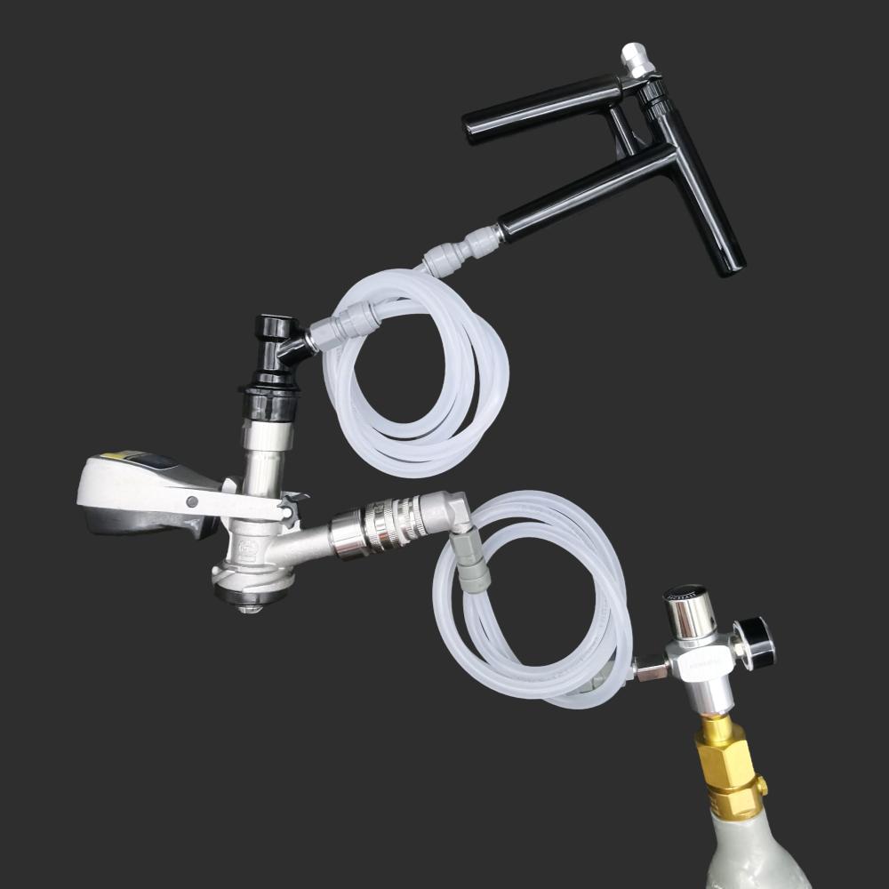 d-type keg tapping system with a pluto gun for dispensing and mini regulator for gas injection